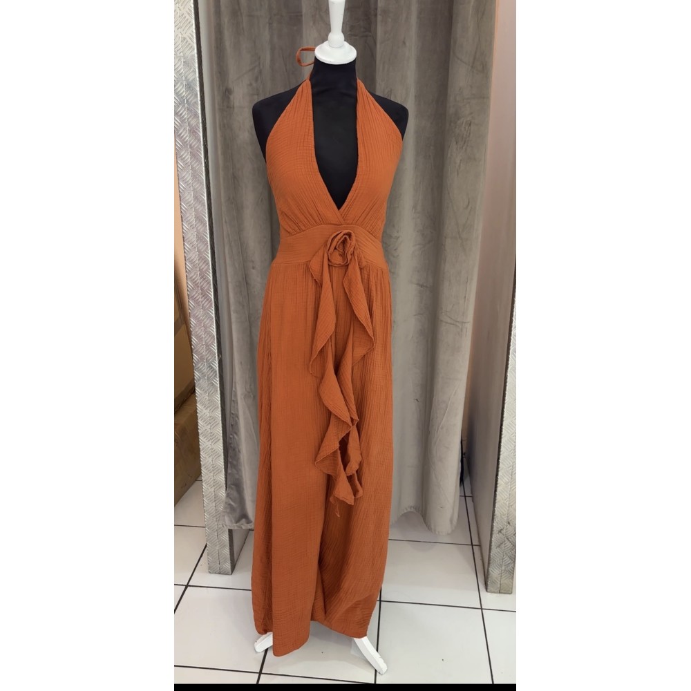 ROBE MAELYS TERRACOTA GAZE DE COTON TU(36AU40)