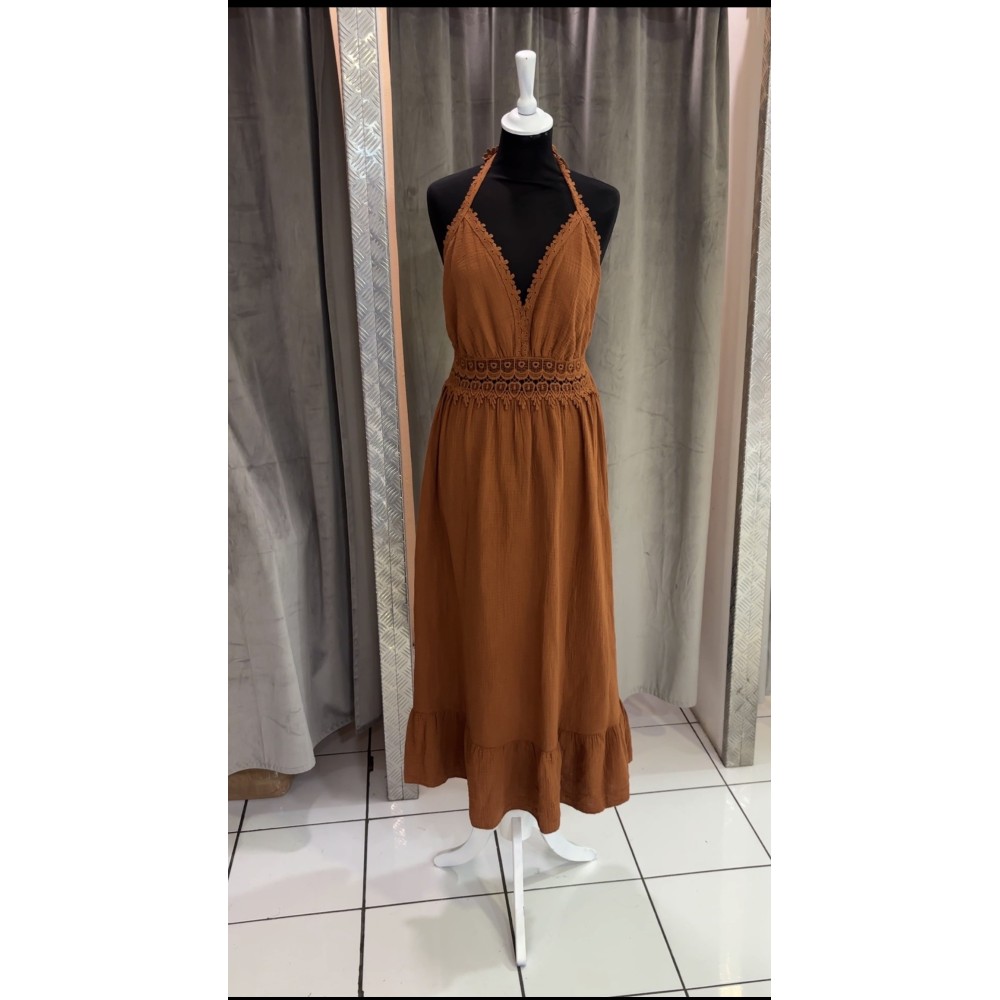 ROBE CHANA MARRON GAZE DE COTON TU(36AU40)
