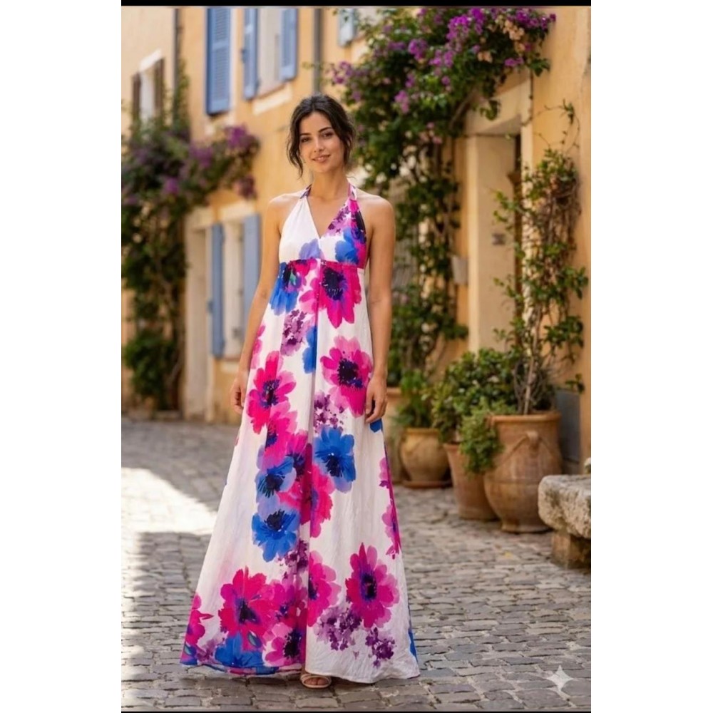 Robe longue imprimer fleurie dos nu – Robes femme à La Réunion | K’Priss D’amanda