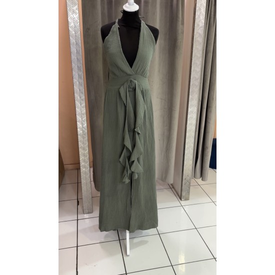 ROBE MAELYS  KAKI GAZE DE COTON TU(36AU40)